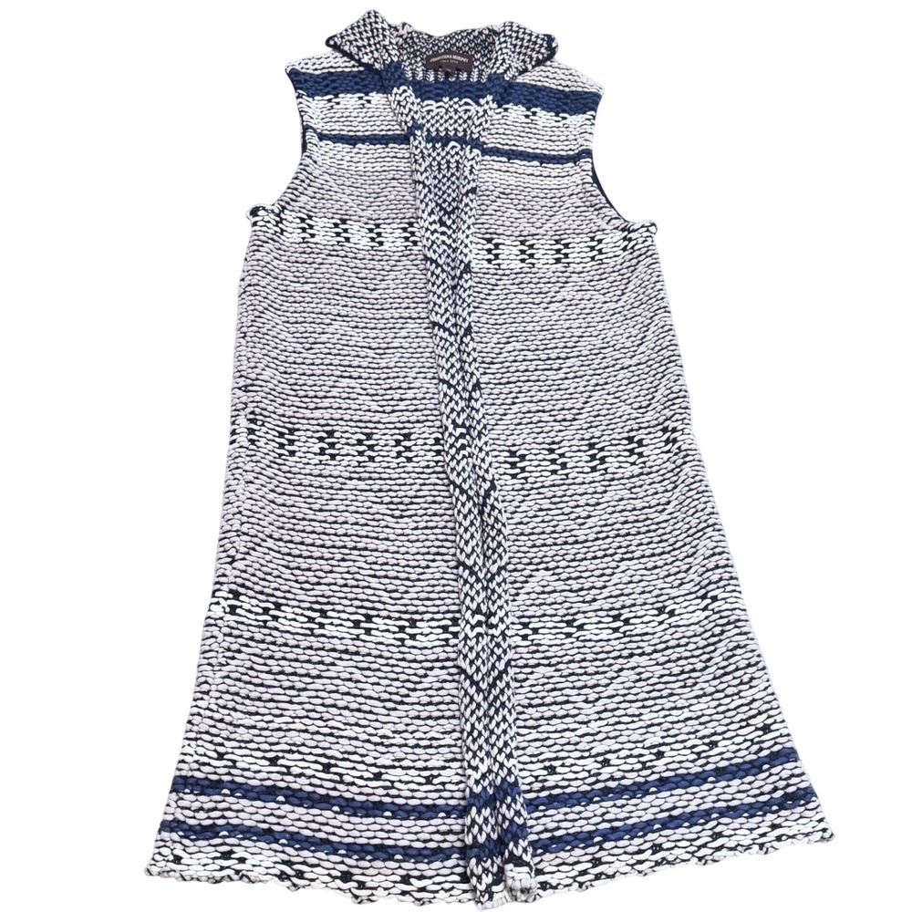 Johnston & Murphy Navy White Chunky Knit Longline Vest Shawl Collar XS cardigan